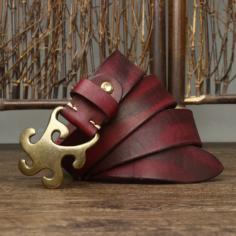 Men's Retro Star Burst Brass Buckle Leather Belt - Image 9