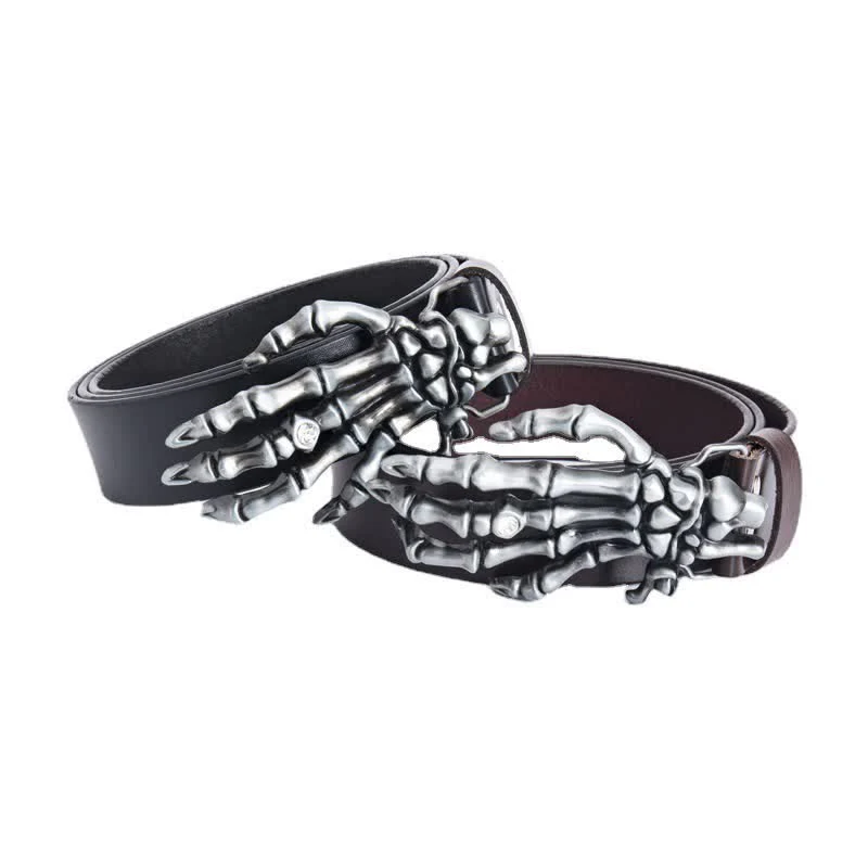 Men's Rock Punk Skeleton Hand Leather Belt - Image 4