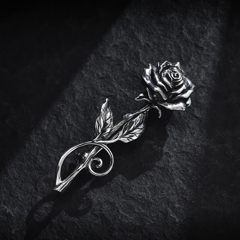 Men's Romantic Gentleman 3D Silver Rose Brooch - Image 3
