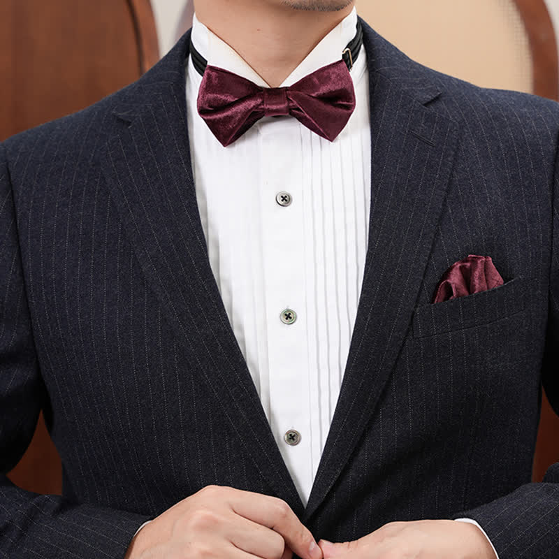 Men's Romantic Velvet Burgundy Handkerchief Bow Tie - Image 13