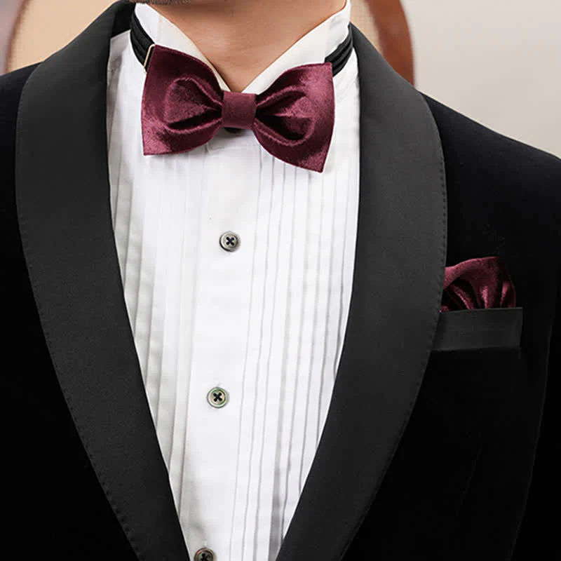 Men's Romantic Velvet Burgundy Handkerchief Bow Tie - Image 15