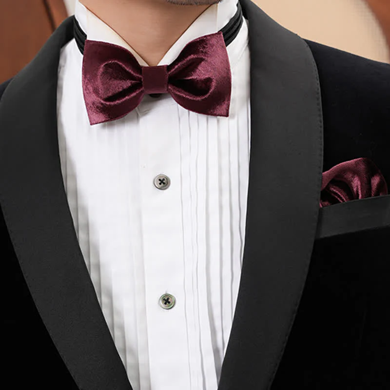 Men's Romantic Velvet Burgundy Handkerchief Bow Tie - Image 16