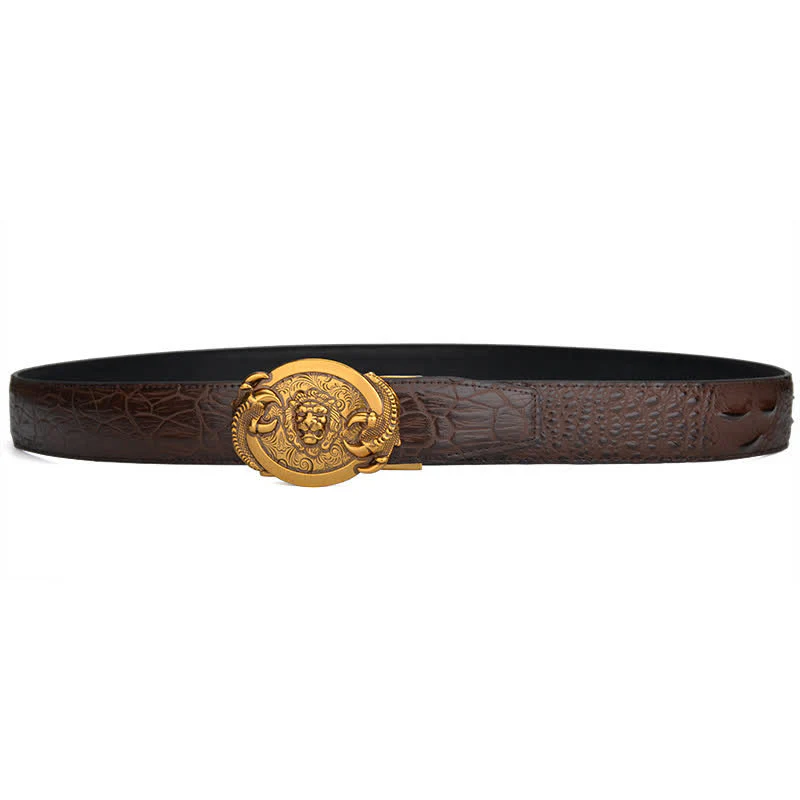 Men's Savage Lion Crocodile Pattern Automatic Leather Belt - Image 4