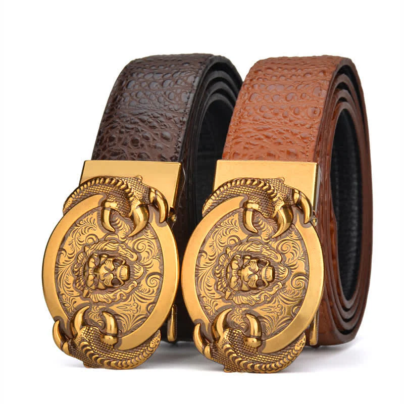 Men's Savage Lion Crocodile Pattern Automatic Leather Belt - Image 5