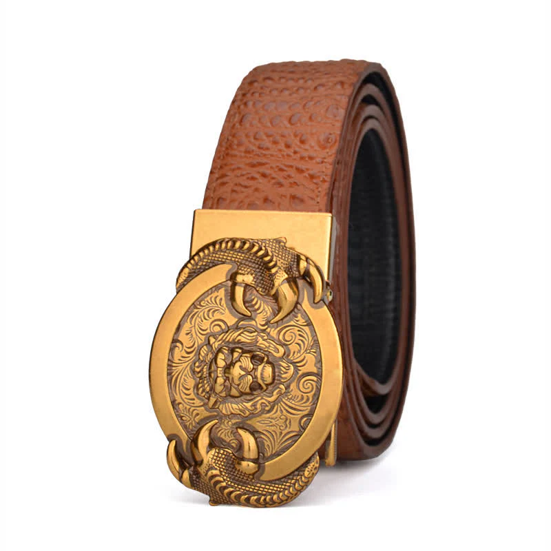 Men's Savage Lion Crocodile Pattern Automatic Leather Belt - Image 6