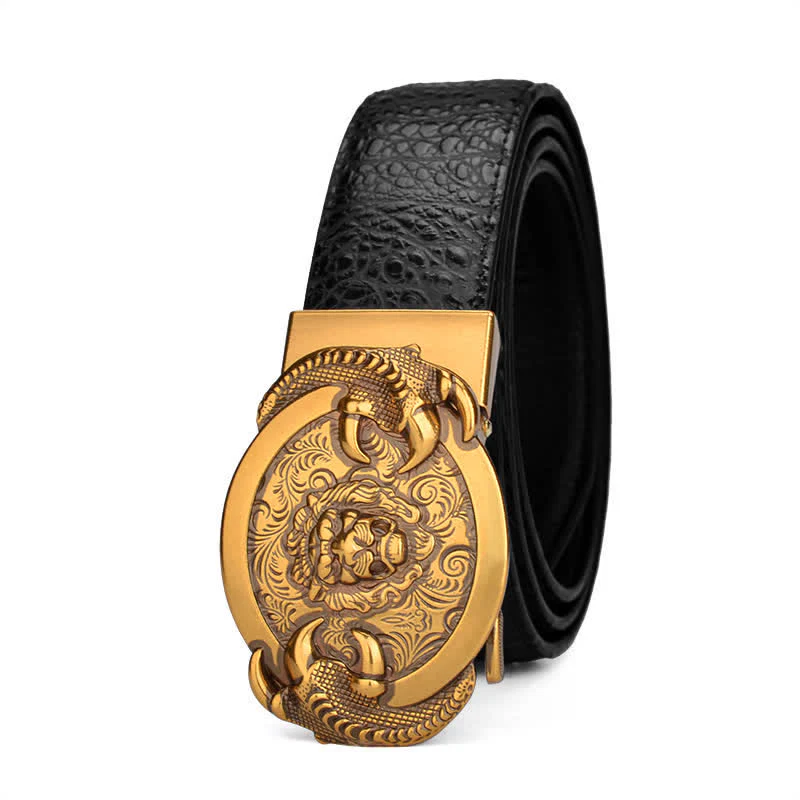 Men's Savage Lion Crocodile Pattern Automatic Leather Belt - Image 8