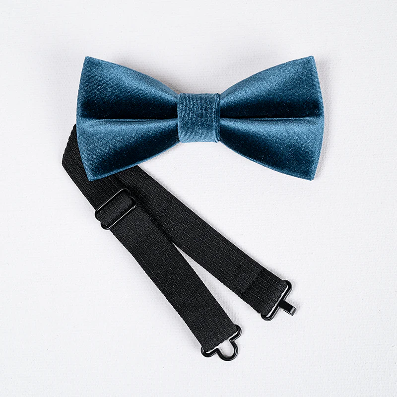 Men's Sax Blue Solid Color Velvet Bow Tie - Image 6