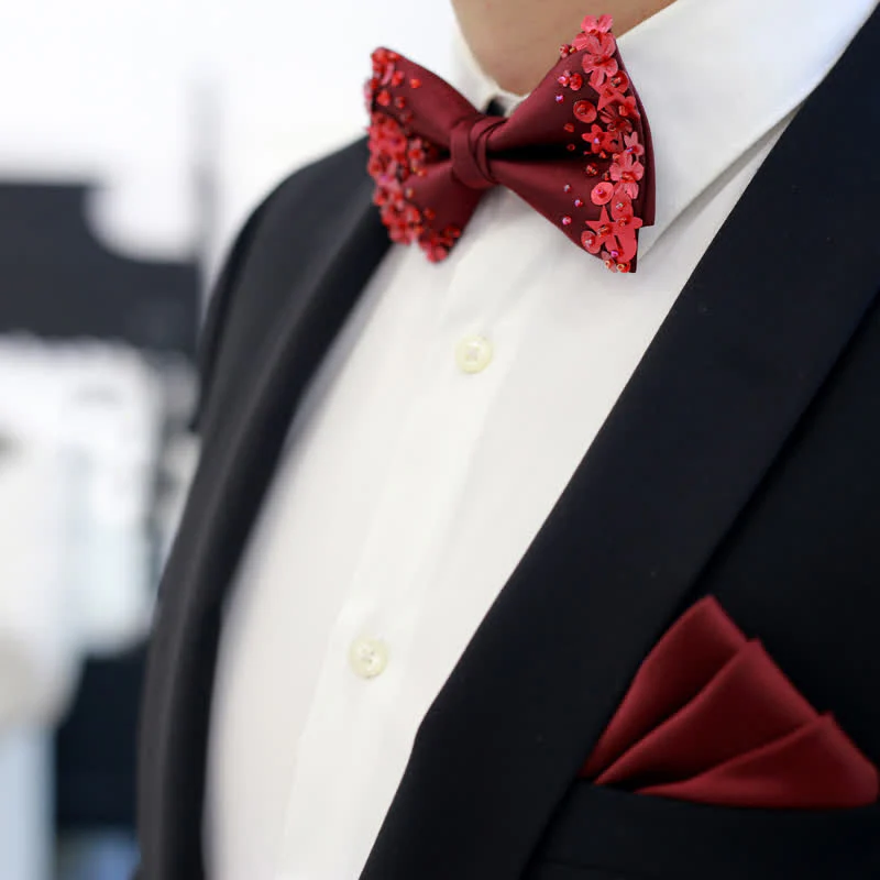 Men's Sequin Flourishing Bow Tie Pocket Square - Image 5