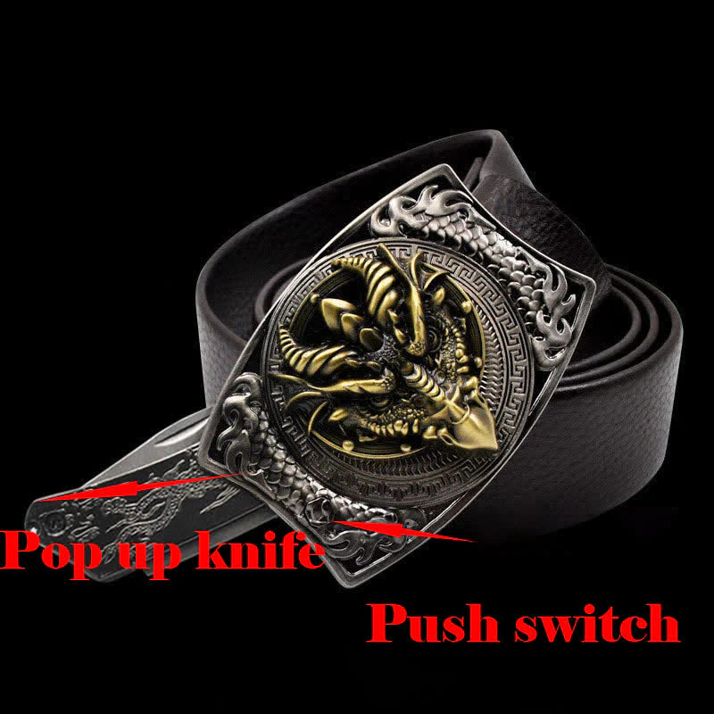 Men's Sharp-billed Dragon Leather Belt With Folding Knife - Image 2