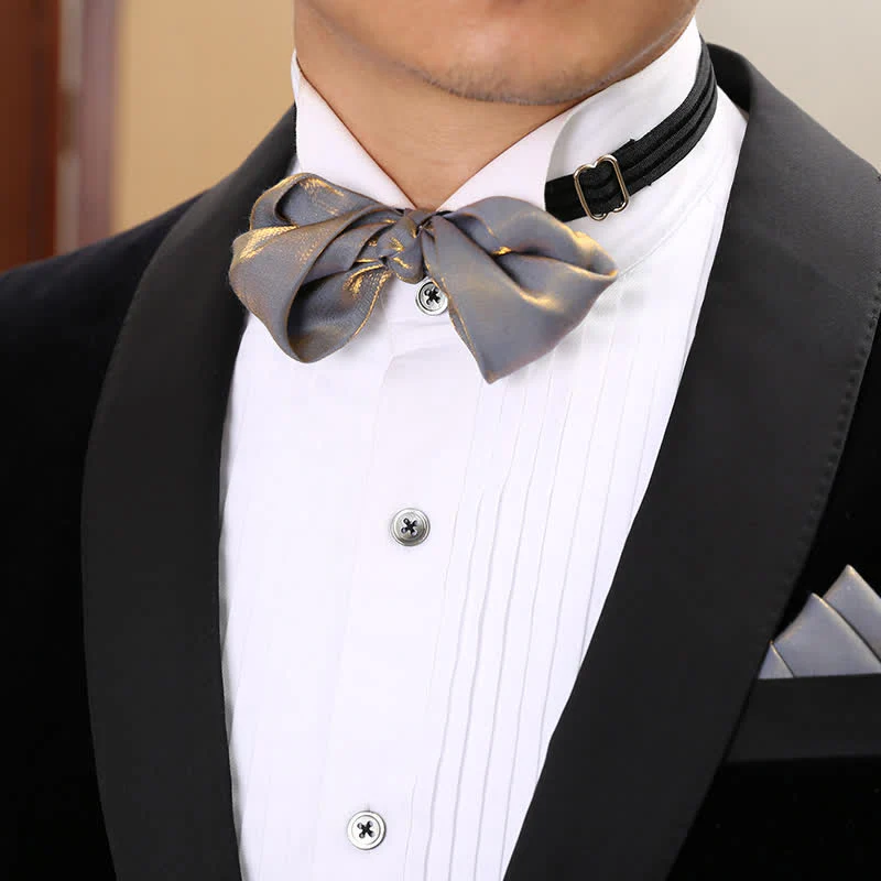Men's Shining Gray Unique Folded Shape Bow Tie - Image 2