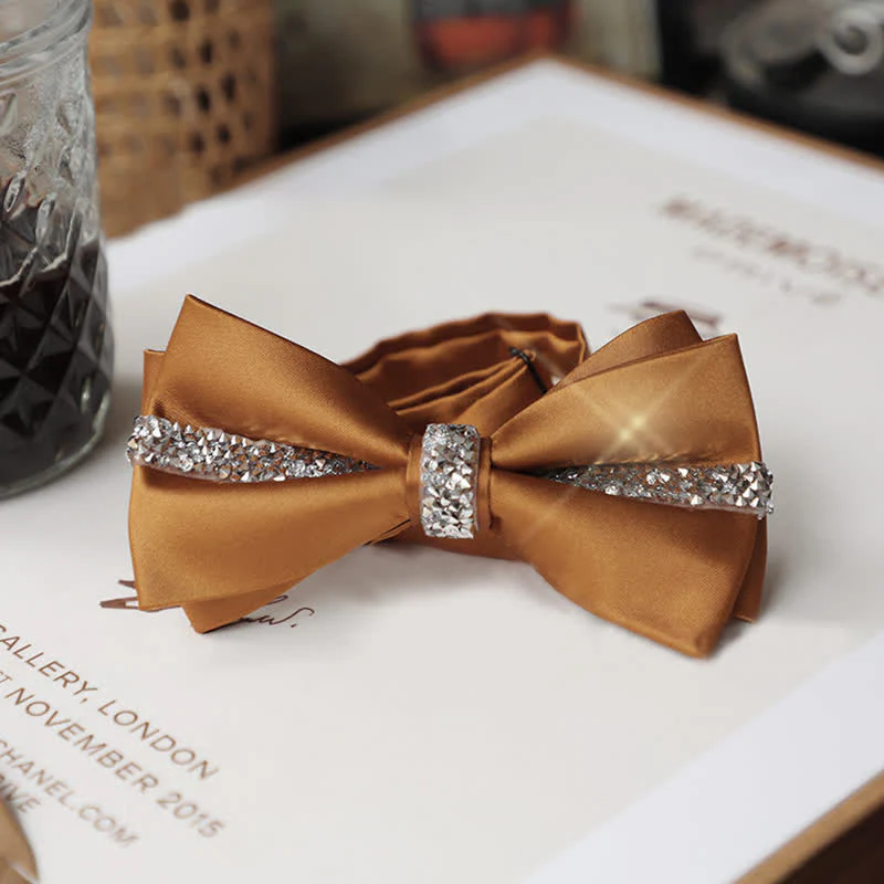 Men's Shining Rhinestone Satin Bow Tie Pocket Square Set - Image 20
