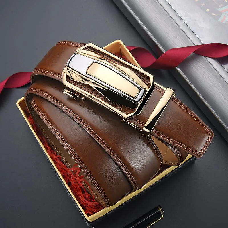 Men's Shiny Coupe Shaped Automatic Buckle Leather Belt - Image 6
