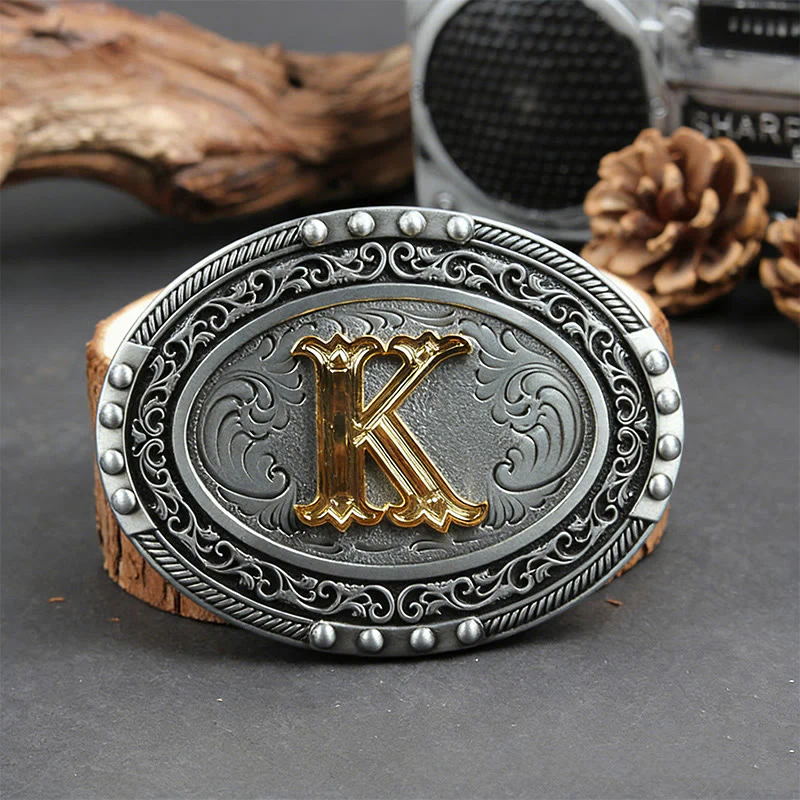 Men's Silver Black Oval Golden Letter Buckle Leather Belt - Image 19