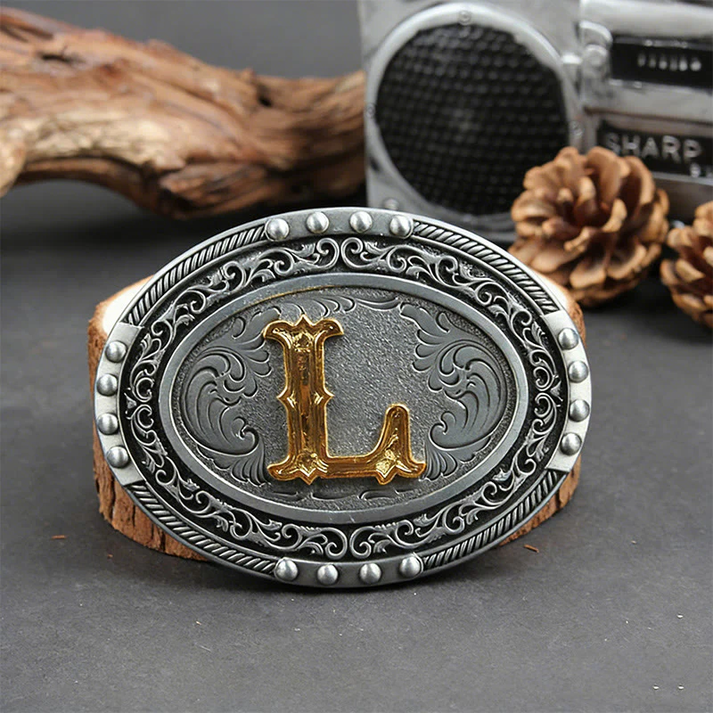 Men's Silver Black Oval Golden Letter Buckle Leather Belt - Image 20