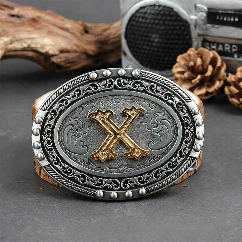 Men's Silver Black Oval Golden Letter Buckle Leather Belt - Image 32