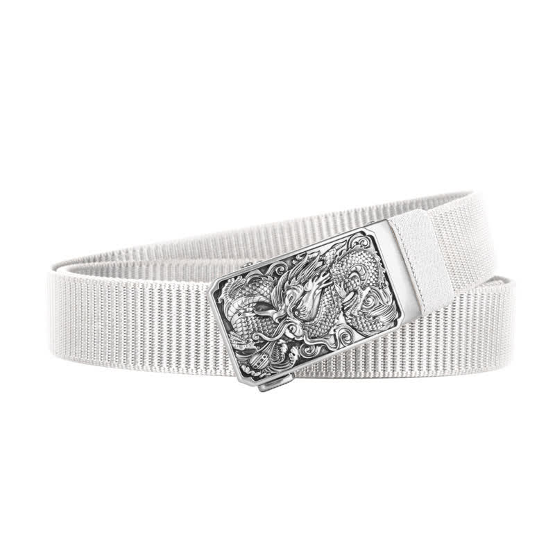 Men's Silver Coiled Dragon Automatic Buckle Nylon Belt - Image 12