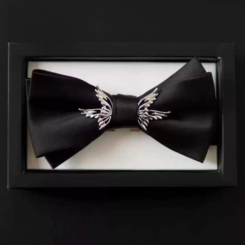 Men's Silver Flying Wings Elegant Black Bow Tie - Image 4