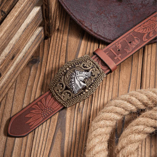 Men's Silver Horse Head Hollow Buckle Carved Belt - Image 5