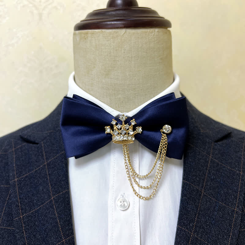 Men's Silver Metal Crown & Cross Chain Bow Tie - Image 12