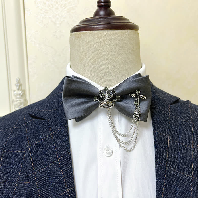 Men's Silver Metal Crown & Cross Chain Bow Tie - Image 5