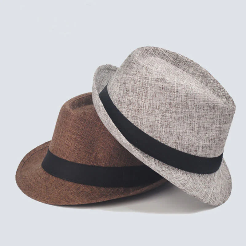Men's Simple Black Ribbon Summer Fedora Hat - Image 5