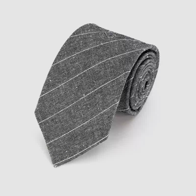 Men's Simple Classic Striped Pattern Cotton Linen Necktie - Image 3