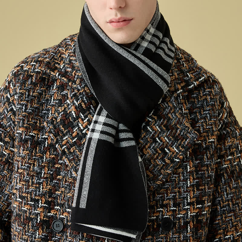 Men's Simple Striped & Plaid Patterned Wool Scarf - Image 3