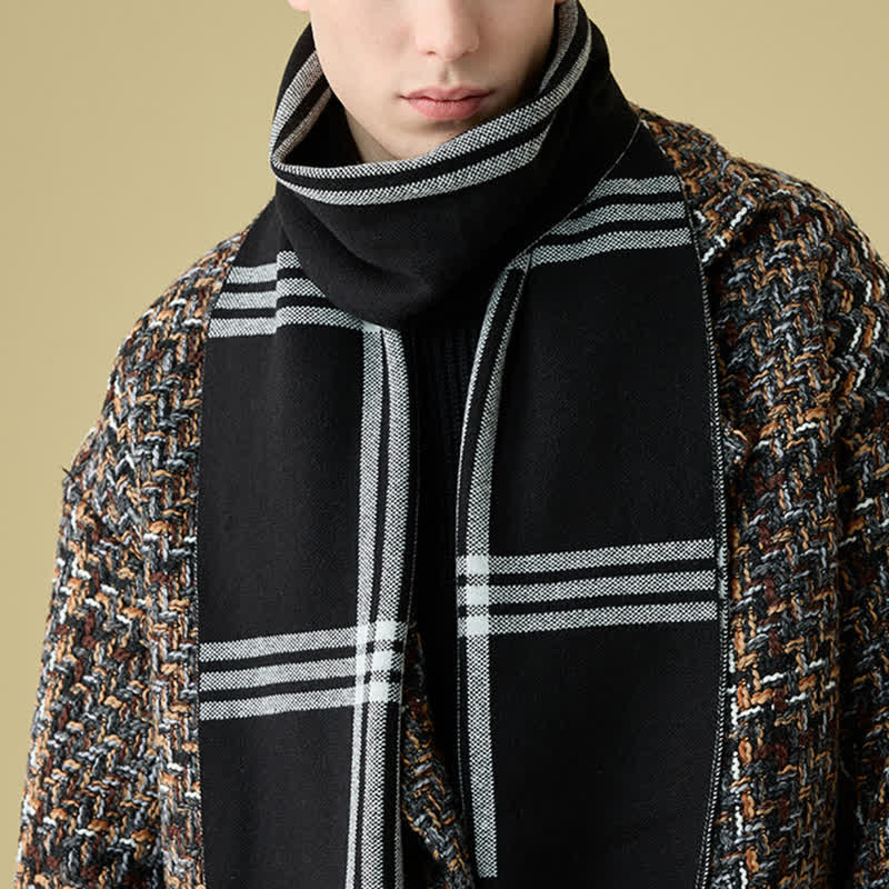 Men's Simple Striped & Plaid Patterned Wool Scarf - Image 4