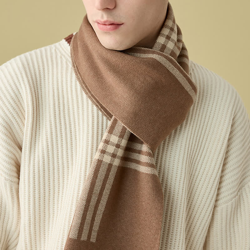 Men's Simple Striped & Plaid Patterned Wool Scarf - Image 8