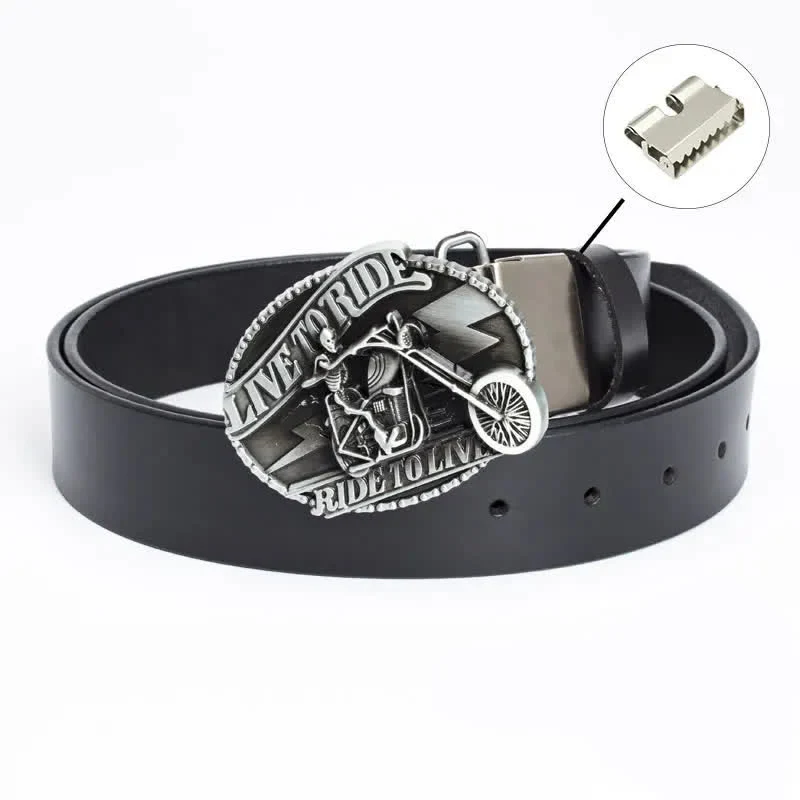 Men's Skeleton Motorcyclist Skull Leather Belt - Image 21