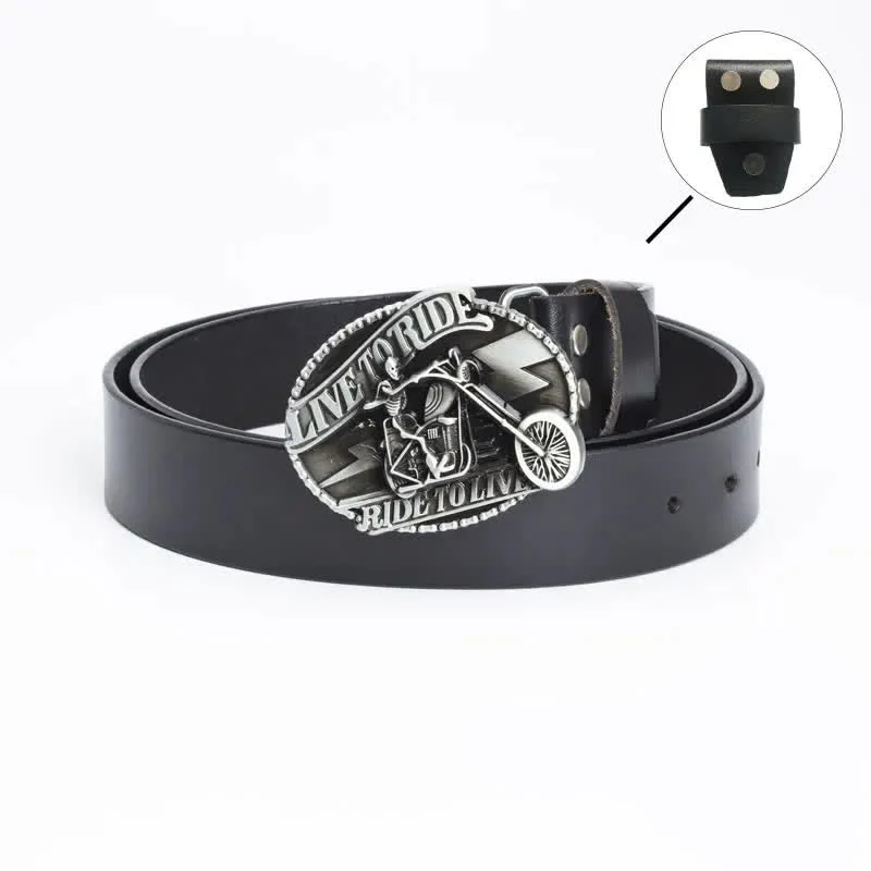Men's Skeleton Motorcyclist Skull Leather Belt - Image 3