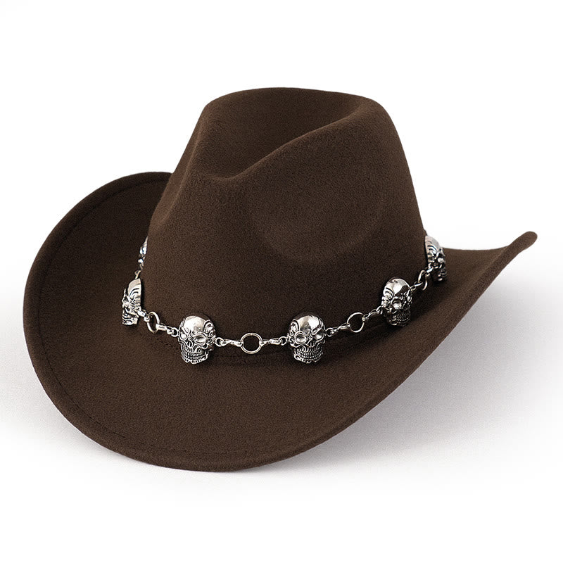 Men's Skull Chain Trim Cowboy Hat - Image 6