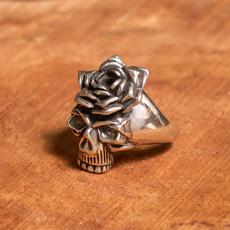 Men's Sliver Rose Skull Opening Adjustable Ring - Image 3