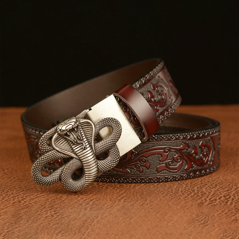 Men's Snake Medallion Buckle Leather Belt - Image 16