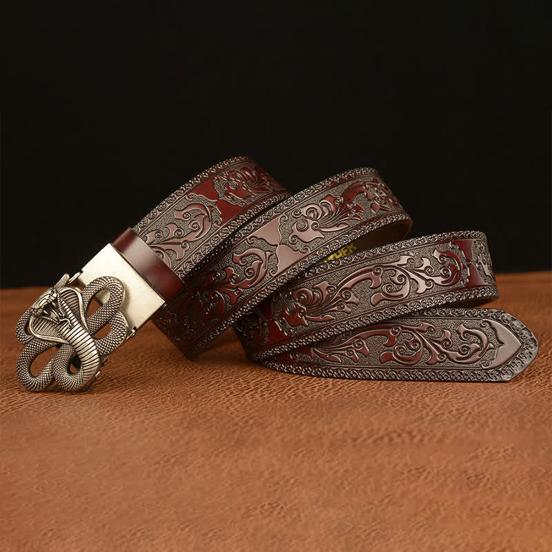 Men's Snake Medallion Buckle Leather Belt - Image 17
