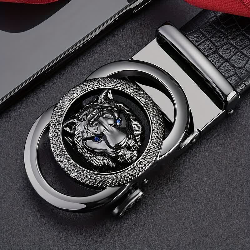 Men's Snake Pattern Leopard Head Buckle Leather Belt - Image 3