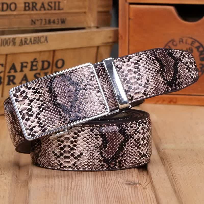 Men's Snakeskin Pattern Automatic Buckle Leather Belt - Image 3