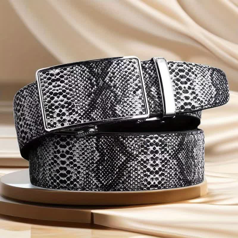 Men's Snakeskin Pattern Automatic Buckle Leather Belt - Image 5