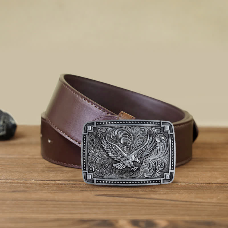 Men's DIY Soaring Eagle In Dreamy Sky Buckle Leather Belt - Image 13
