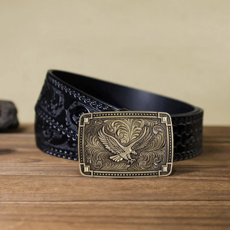 Men's DIY Soaring Eagle In Dreamy Sky Buckle Leather Belt - Image 15