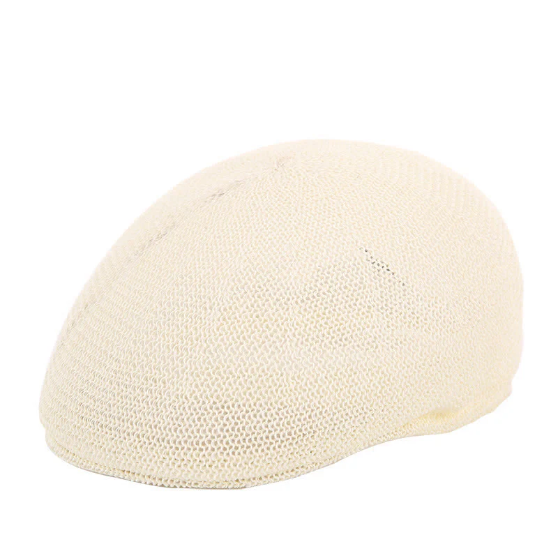 Men's Solid Color Breathable Mesh Summer Straw Beret Hat - Image 5