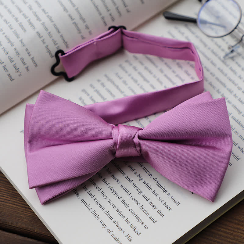 Men's Solid Color Double Layered Handkerchief Bow Tie - Image 12