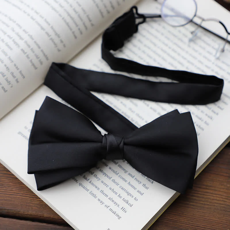 Men's Solid Color Double Layered Handkerchief Bow Tie - Image 14