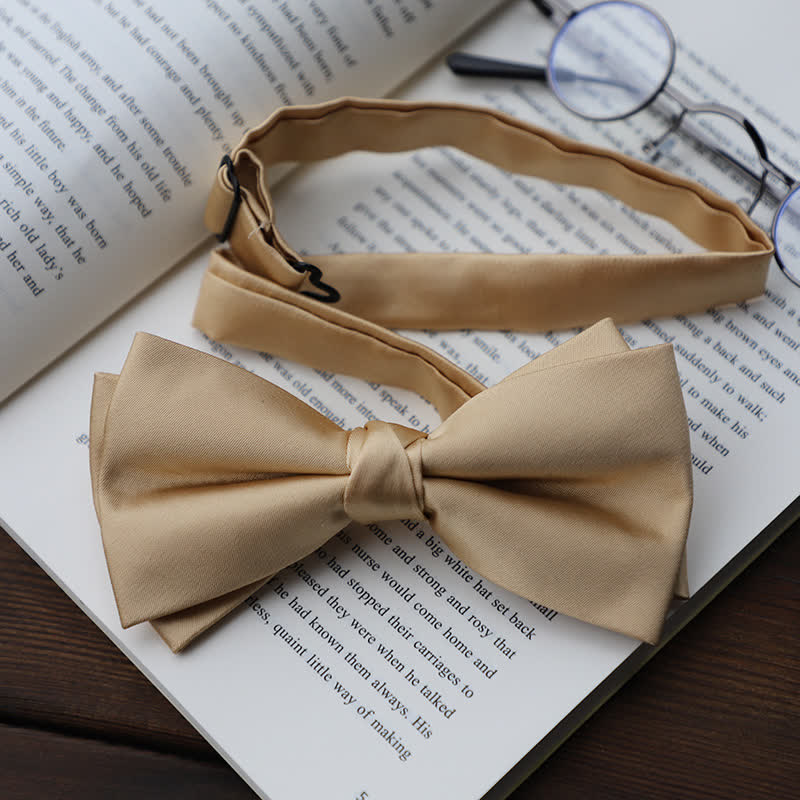 Men's Solid Color Double Layered Handkerchief Bow Tie - Image 20
