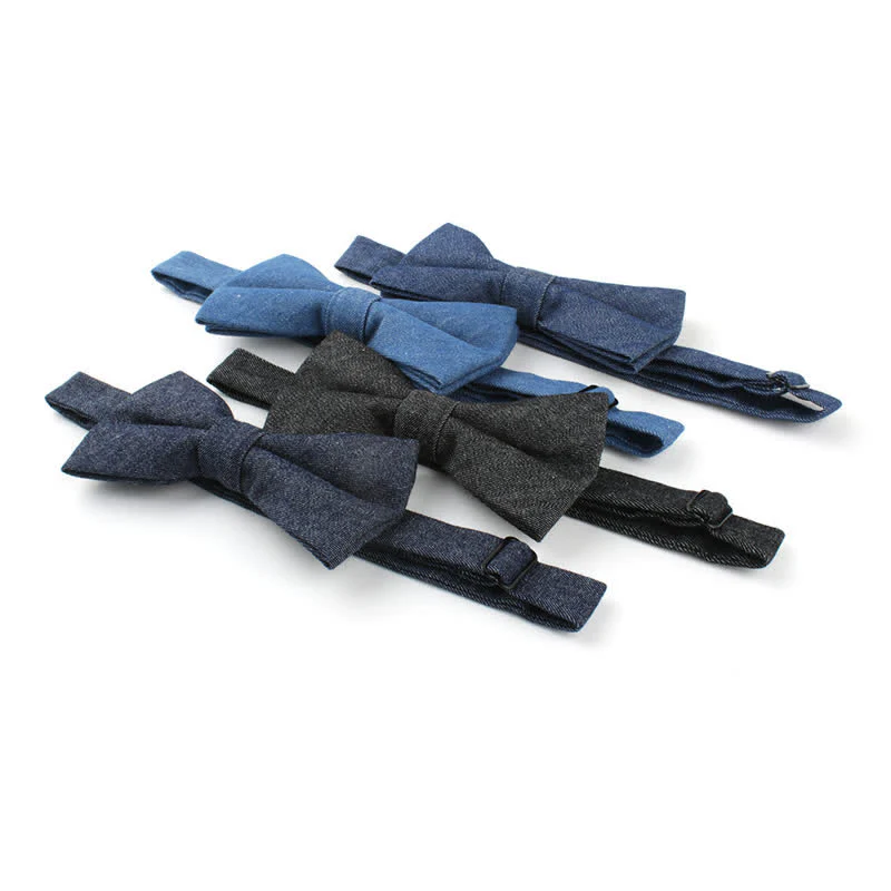 Men's Solid Color Twill Denim Cotton Bow Tie - Image 5