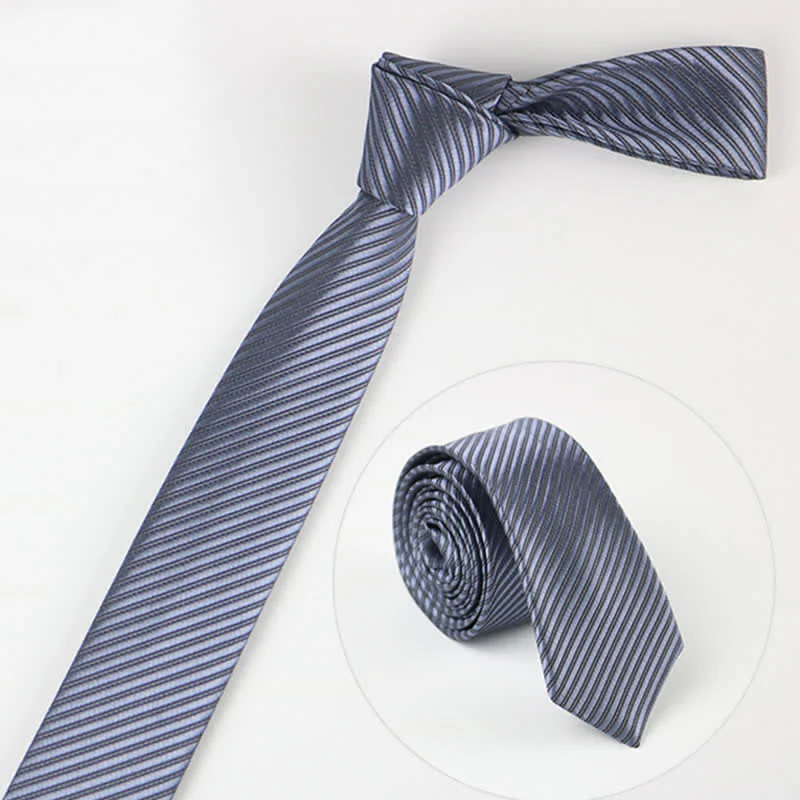 Men's Solid Grey Blue White Twill Daily Necktie - Image 4