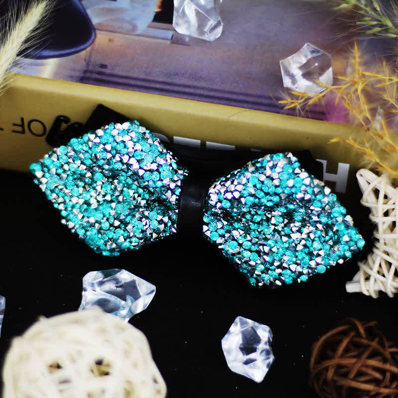 Men's Sparkle Rhinestone Double Layered Pointy Bow Tie - Image 3
