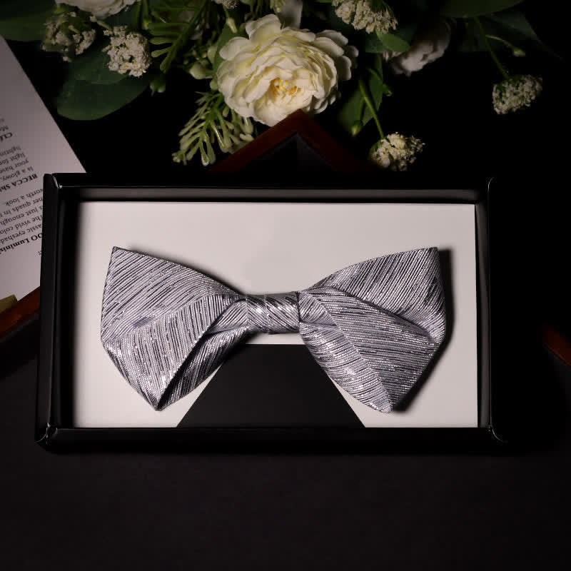 Men's Sparkle Silver Gray Series Twilled Bow Tie - Image 4