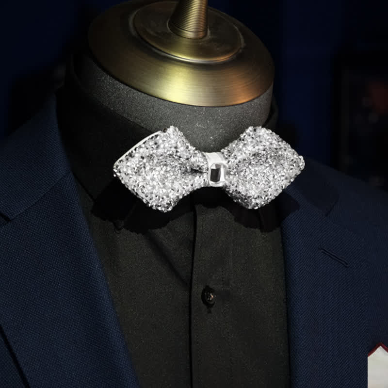 Men's Sparkling White Rhinestones Gem Bow Tie - Image 9