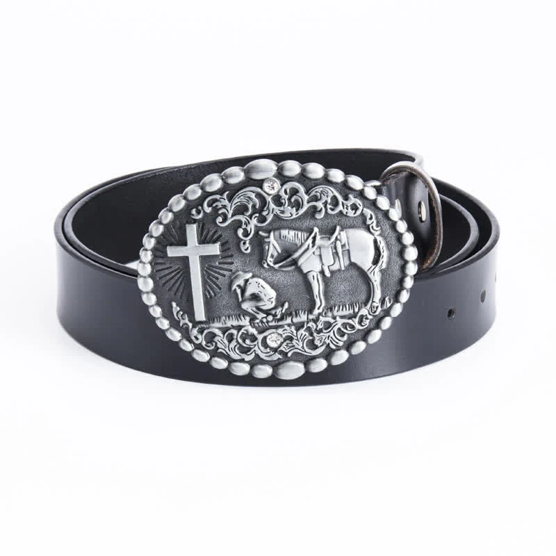 Men's Steed Cross Kneeling Prayer Leather Belt - Image 3
